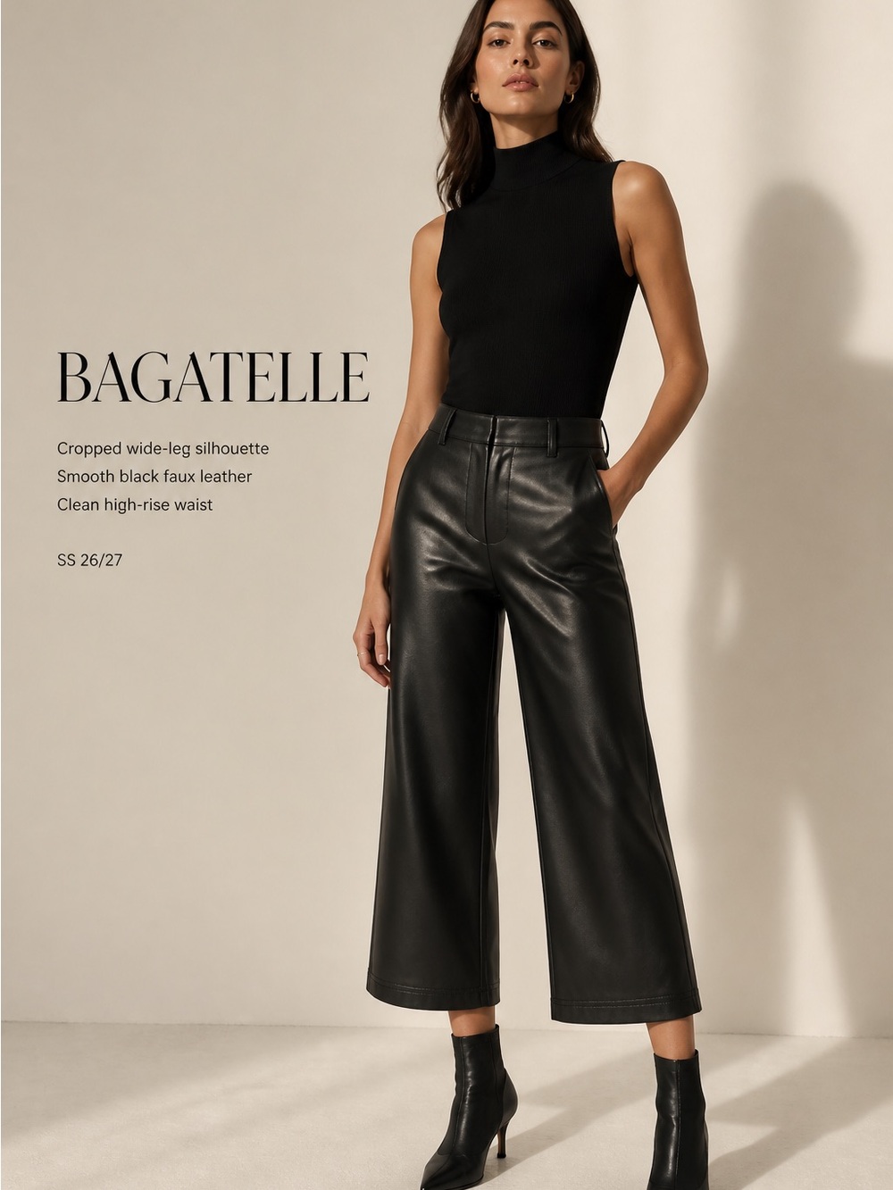 Bagatelle Women’s Sz Medium Black Cropped Wide Leg Faux Leather Pants